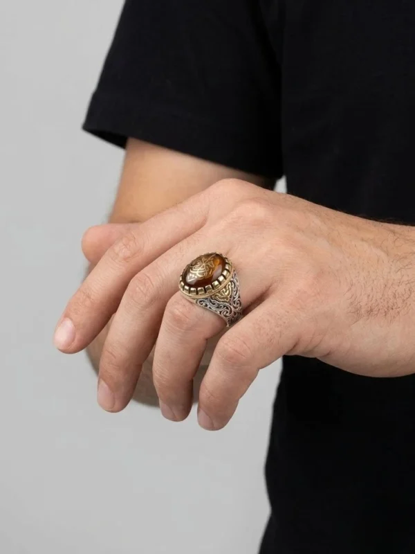 Hü Allah yazılı gümüş erkek yüzük