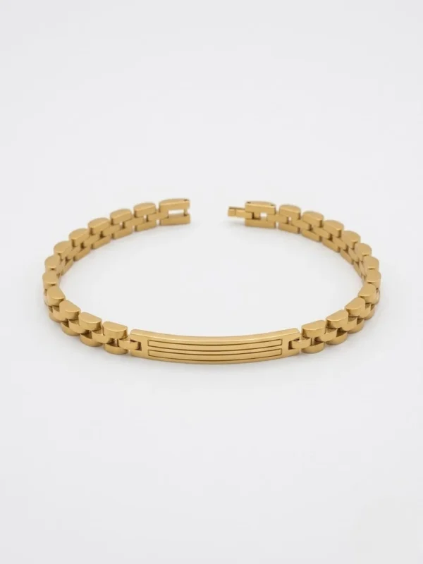 Jübile kordonlu gold renk 316L paslanmaz çelik erkek bileklik