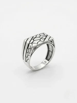 Duvar motifli modern tasarım taşsız 925 ayar gümüş erkek yüzük