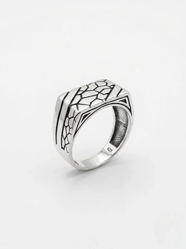 Duvar motifli modern tasarım taşsız 925 ayar gümüş erkek yüzük