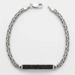 Plaka Üzerine Siyah Mikro Taşlı 4.5mm Yassı Kral Gümüş Bileklik