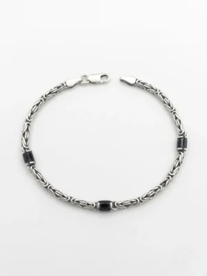 Siyah taşlı 925 ayar gümüş 3 mm kalınlığında kral bileklik