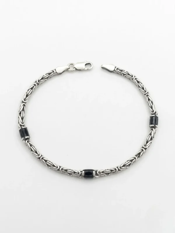 Siyah taşlı 925 ayar gümüş 3 mm kalınlığında kral bileklik