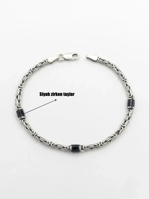Siyah Zirkon Taşlı 3mm Gümüş Kral Bileklik