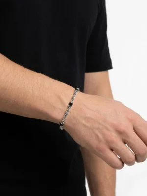 3mm siyah taşlı gümüş kral bileklik modeli