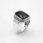 Dikdörtgen Siyah Zirkon Taşlı Klasik Gümüş Yüzük