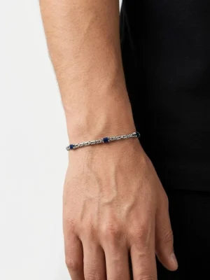 3mm kalınlıkta mavi zirkon taşlı 925 ayar gümüş kral erkek bileklik