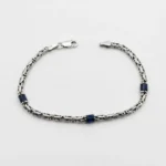 Mavi Taşlı 3mm Kalınlığında Gümüş Kral Bileklik