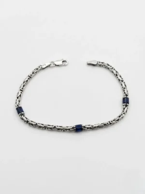 Mavi taşlı 3mm kalınlığında 925 ayar gümüş kral erkek bileklik