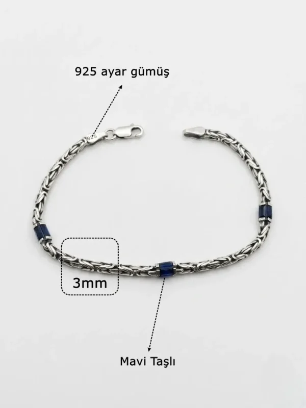 Mavi Taşlı 3mm Kalınlığında Gümüş Kral Bileklik