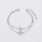 Çift Zincirli ve Zirkon Taşlı Minimal Yonca Gümüş Bileklik