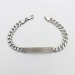 Kalın Gurmet Zincirli Geometrik Desenli Gümüş Künye