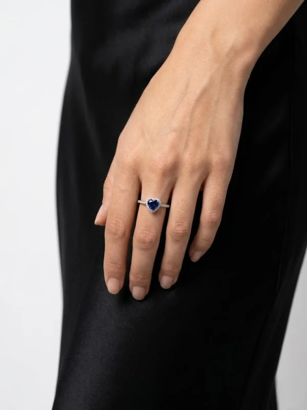 Mavi kalpli 925 ayar gümüş kadın tektaş yüzük