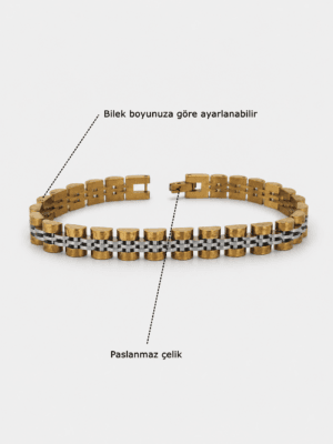 8 mm Kenarları Altın Ortası Beyaz Jubile Çelik Erkek Bileklik - Görsel 3